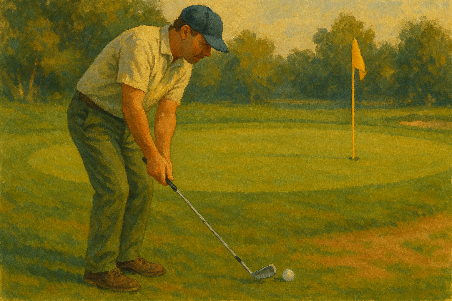 Weekend golfer practicing simple chipping technique